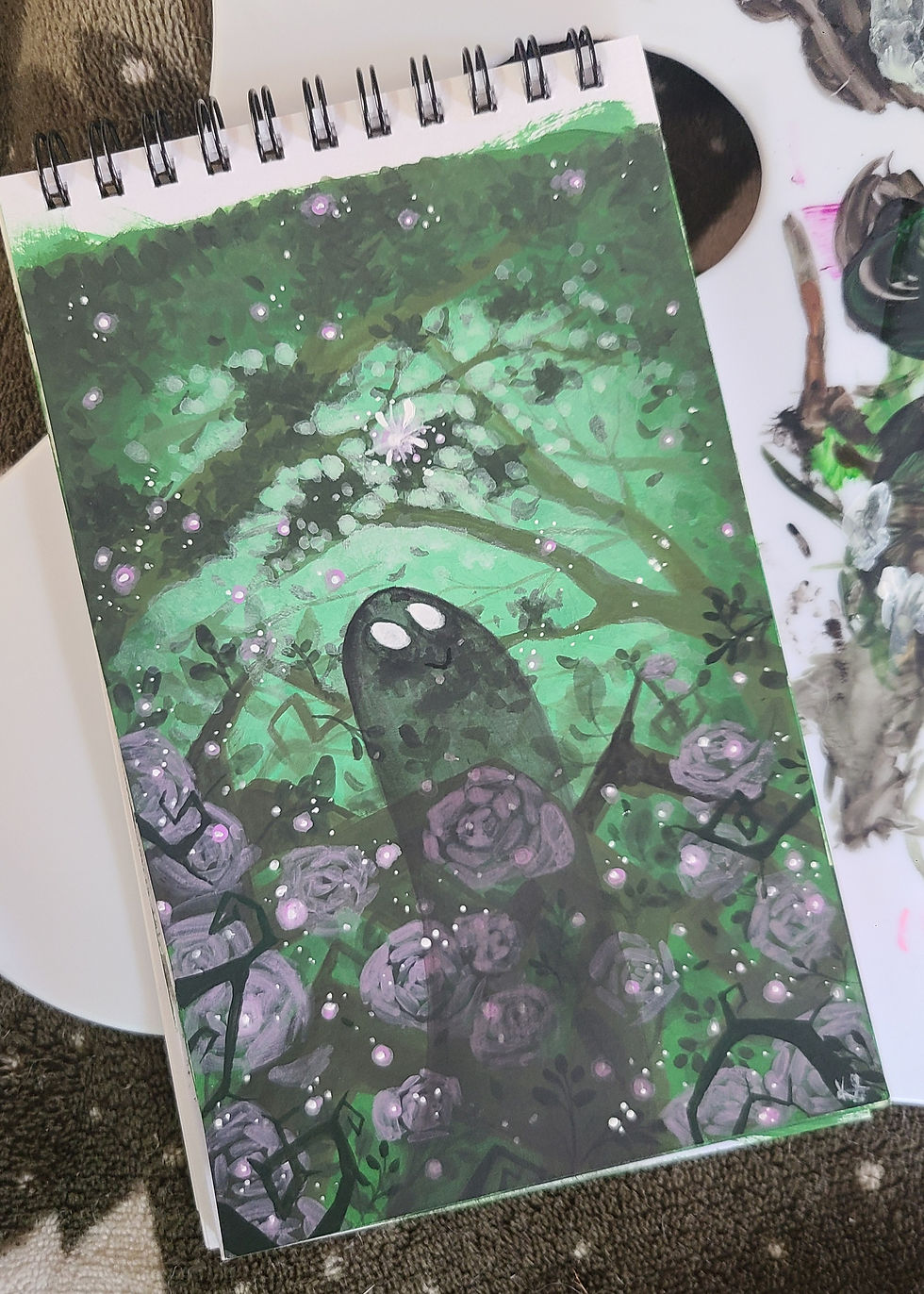 Thumbnail: Among The Ghost Roses | 4x6 original painting
