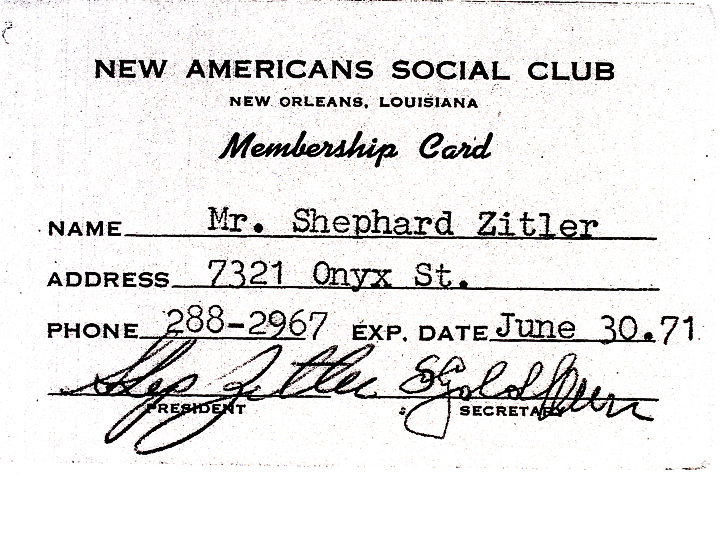 A membership card for the New Americans Social Club of New Orleans