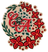 circle, C&A, green, red, flowers