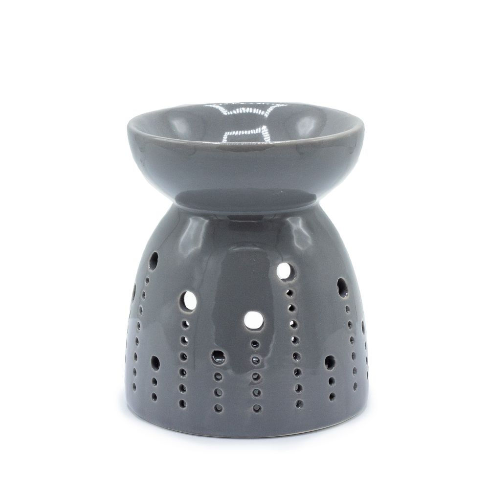 Brûle-parfum en céramique grise – motif bulles