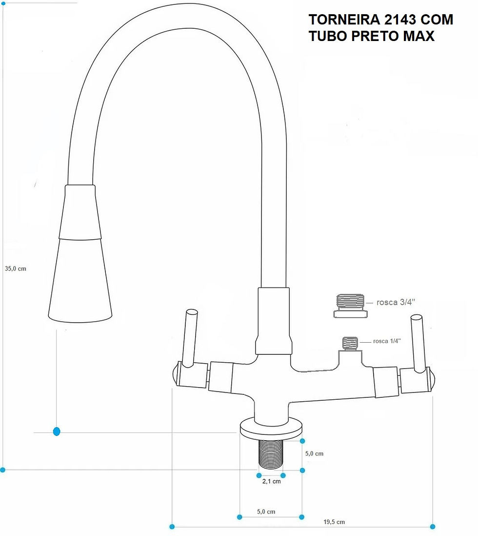 Miniatura: 2142 CF 80 Torneira Gourmet Tubo Preto Max Filtro 1/4" Purificador 1/2" Bancada