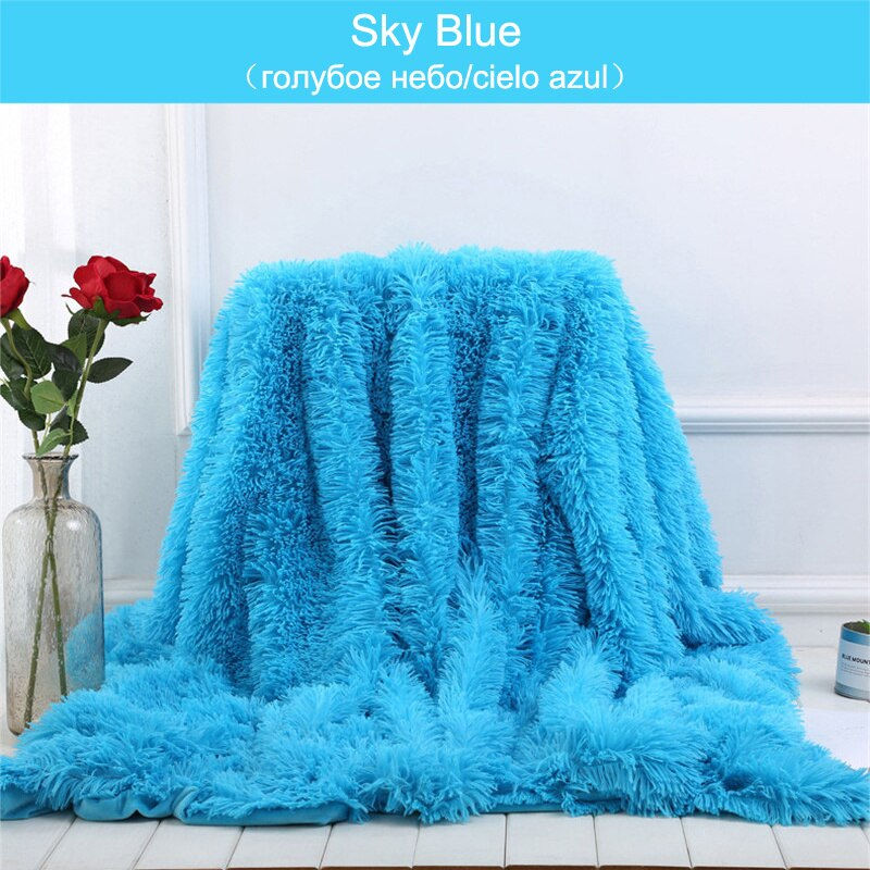 Miniature : Shaggy Throw Blanket Soft Long Plush Bed Cover Blanket Fluffy Faux Fur Bedspread