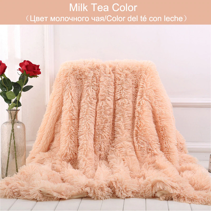 Miniature : Shaggy Throw Blanket Soft Long Plush Bed Cover Blanket Fluffy Faux Fur Bedspread