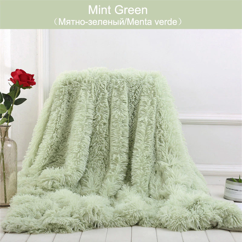 Miniature : Shaggy Throw Blanket Soft Long Plush Bed Cover Blanket Fluffy Faux Fur Bedspread