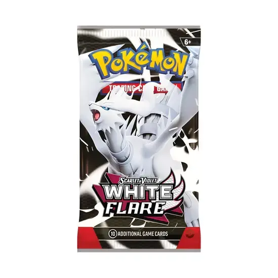 1x White Flare Booster Pack - Scarlet and Violet - Pokémon TCG seen from the front toploaded.co.uk