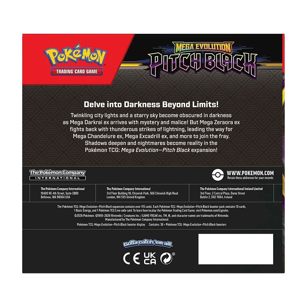 Thumbnail: Pitch Black Booster Box (36 packs) - Mega Evolutions - Pokémon TCG seen from the back toploaded.co.uk