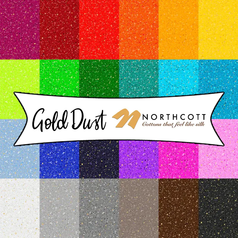 Thumbnail: Gold Dust Pinwheel, Patrick Lose;  Northcott Silk, SGOLD40; 2.5” strip;10” tile