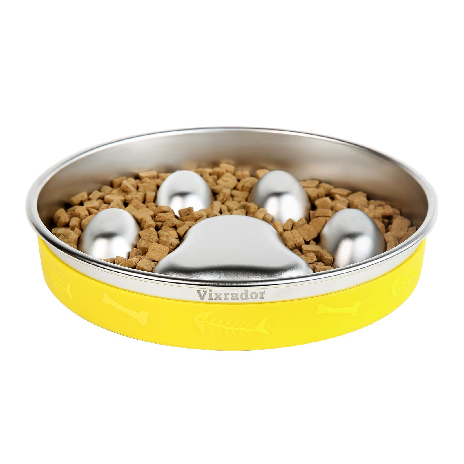 Stainless Steel Slow Feeder Dog Bowl, 2 Cups, Non-Slip Yellow Puzzle Bowl