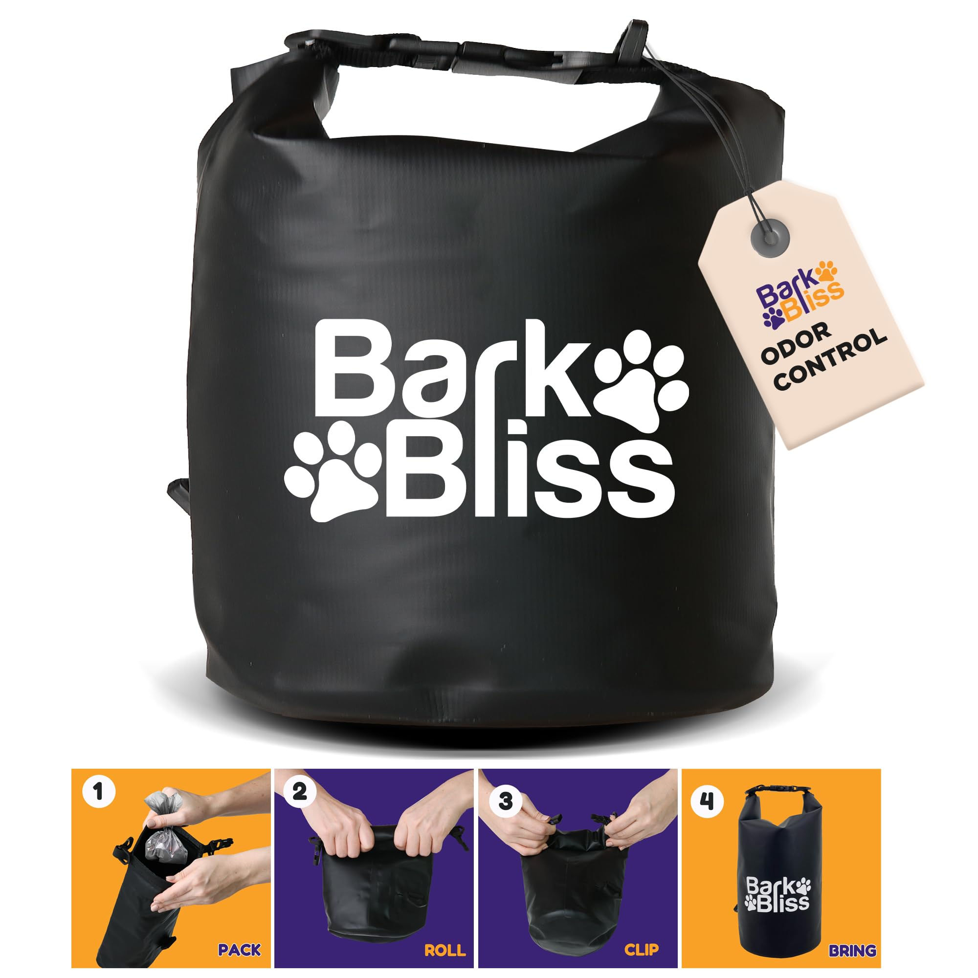 BarkBliss Odor-Proof Used Poop Bag Holder, Water-Resistant, Leash Attachment