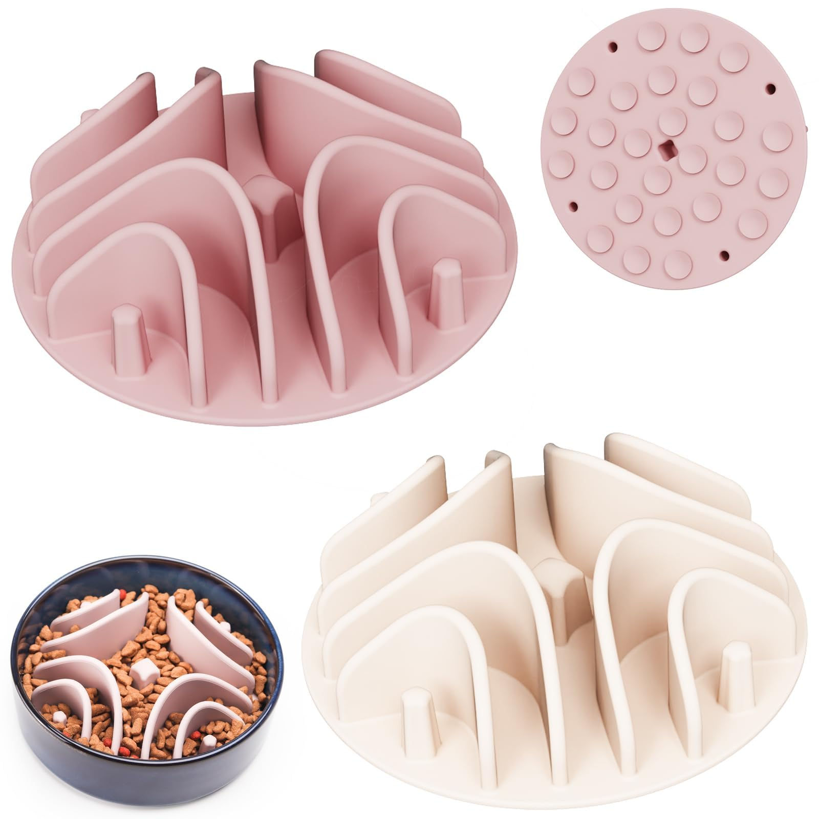 Silicone Slow Feeder Dog Bowl Inserts, 2 Pack with Strong Suction Cups