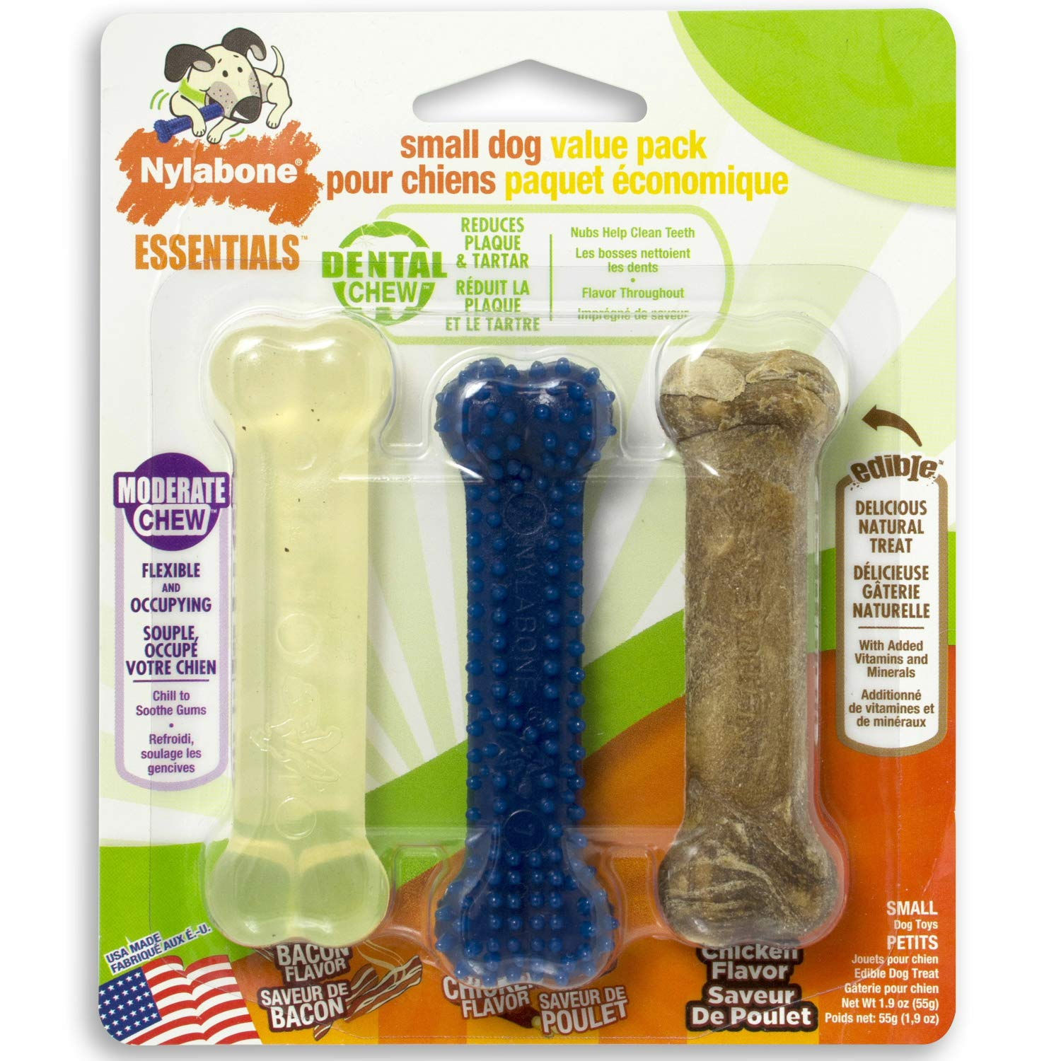 Nylabone Extra Small Dog Chew Toy Value Pack, 3 Pack