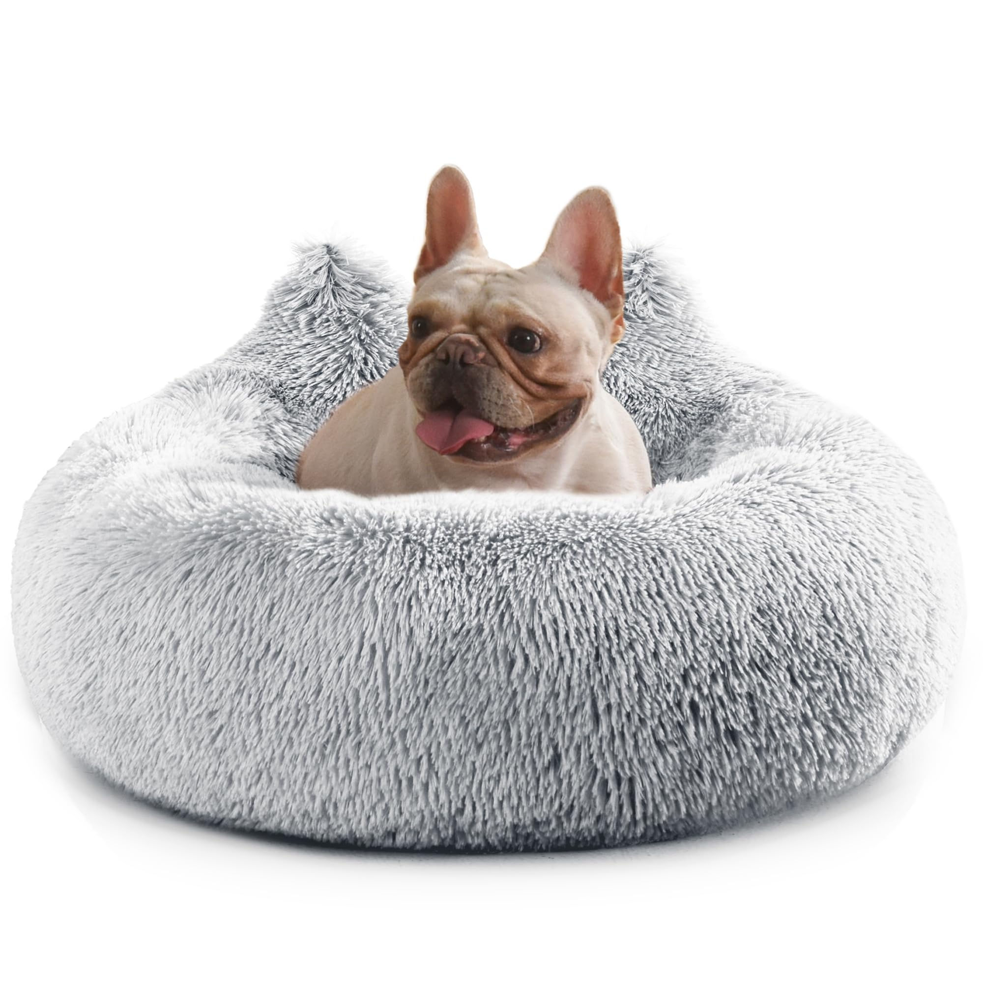 Westen Home Donut Calming Dog Bed, 27 in Fluffy, Anti-Slip, Light Grey