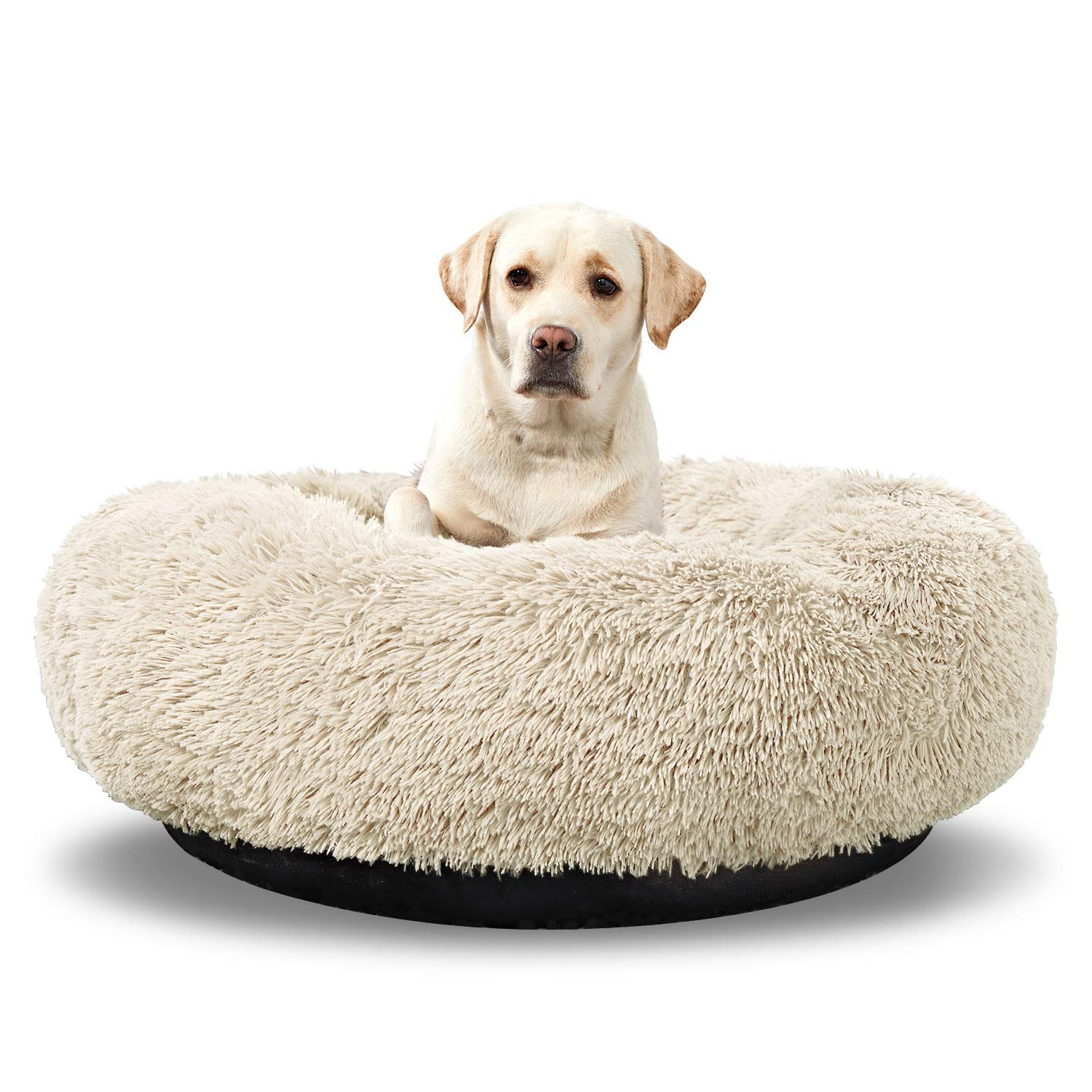 Donut Cuddler Calming Dog Bed, Washable, 30 in Round, Beige