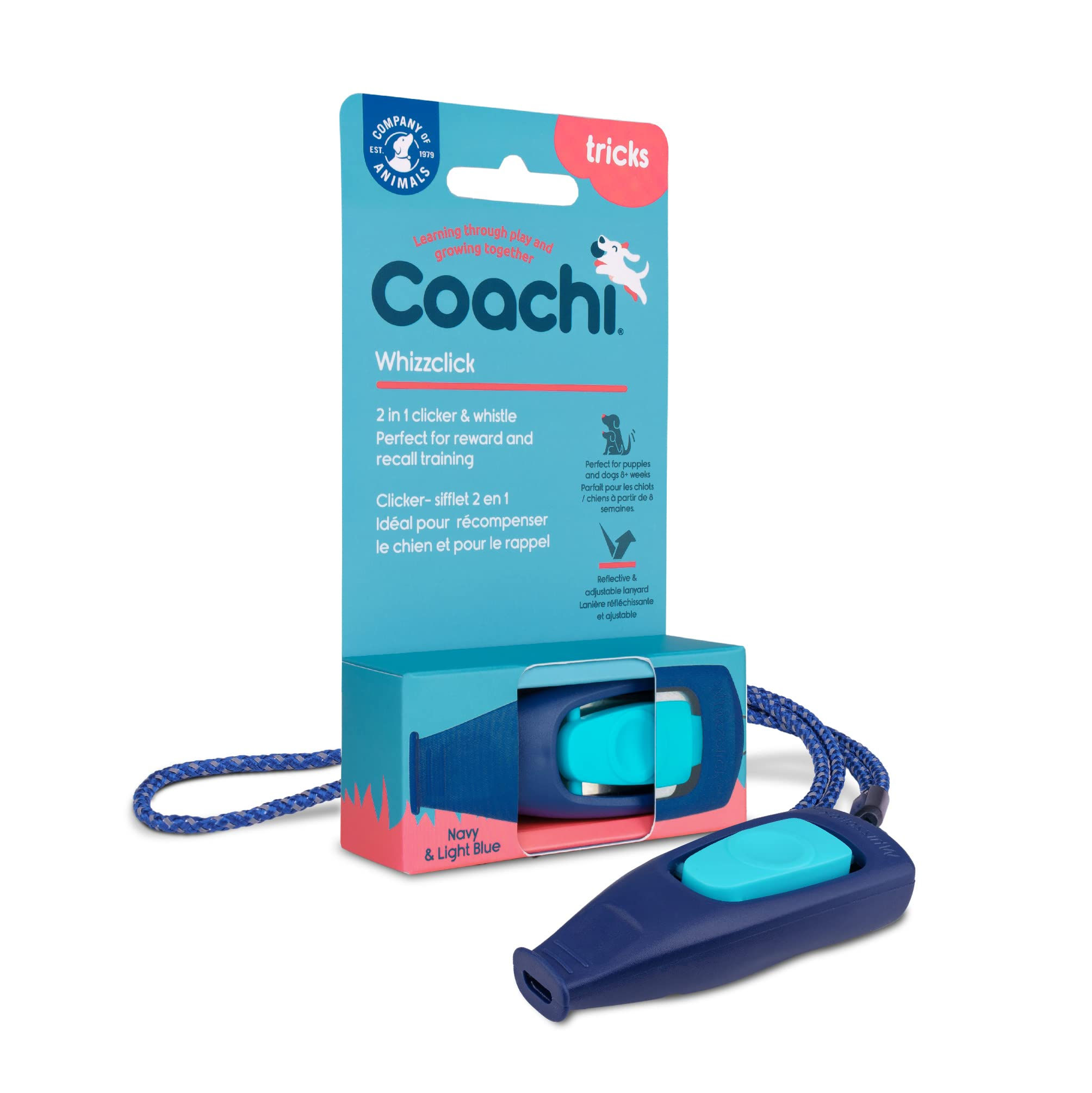 Coachi Whizzclick 2-in-1 Dog Training Clicker & Whistle, Reflective Lanyard