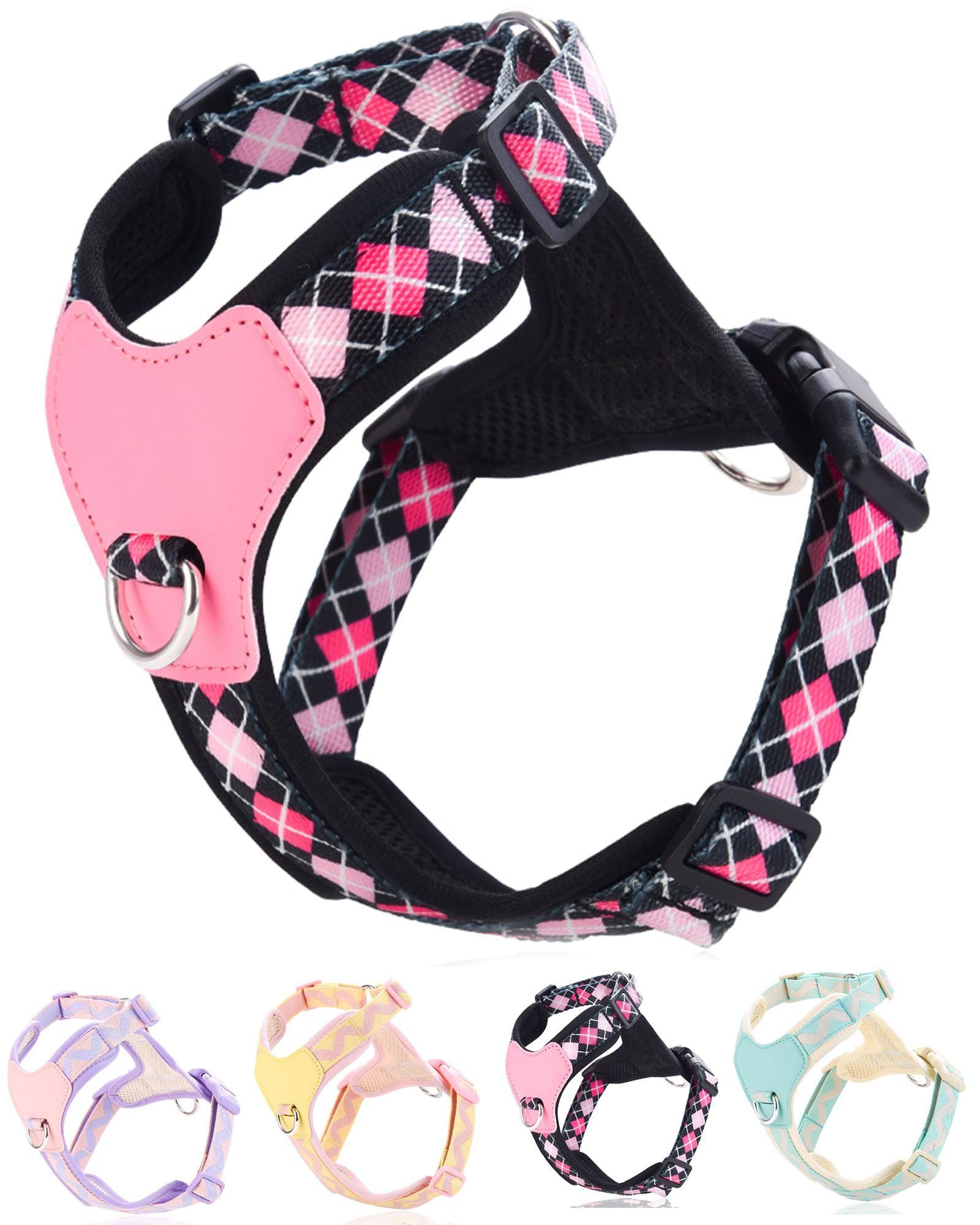 Petank No-Pull Dog Harness, Adjustable Vest with 2 Leash Clips, Black M