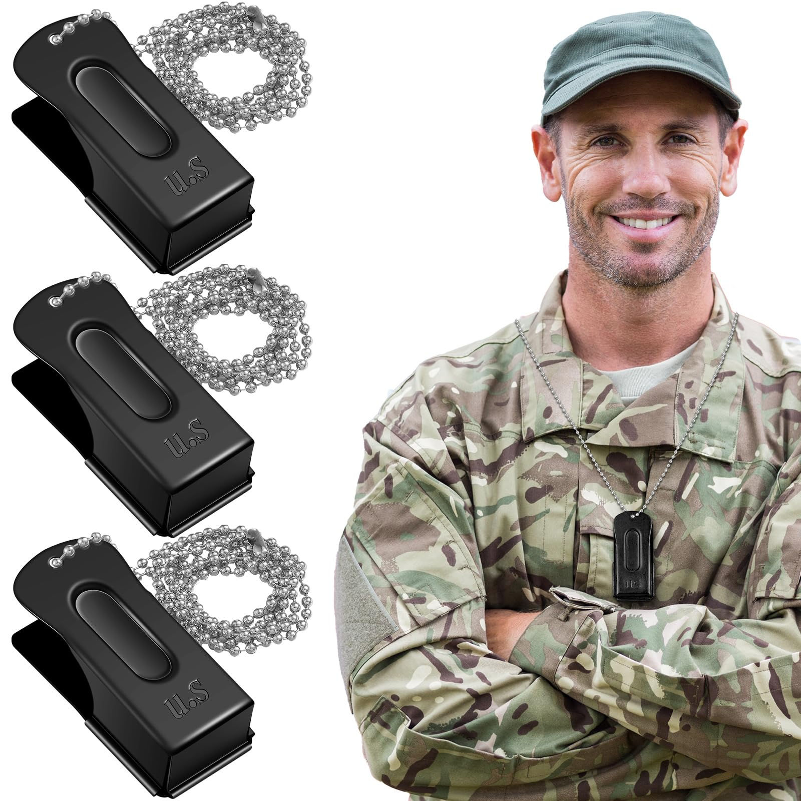 Dog Training Clicker Necklace, Brass Cricket Clicker, 3 Pieces, Black