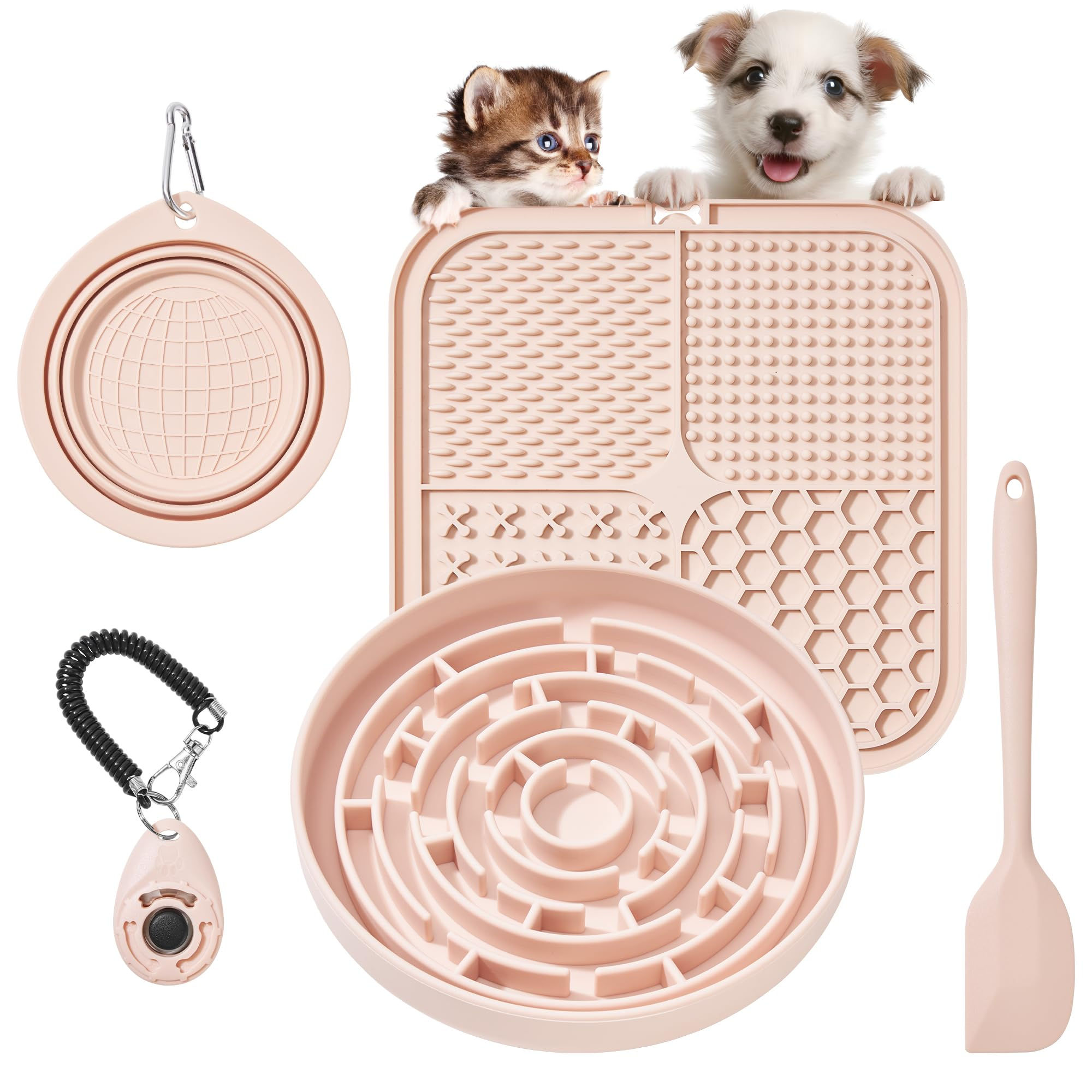 Silicone Slow Feeder Dog Bowl & Lick Pad Set with Suction Cups, Spatula Included