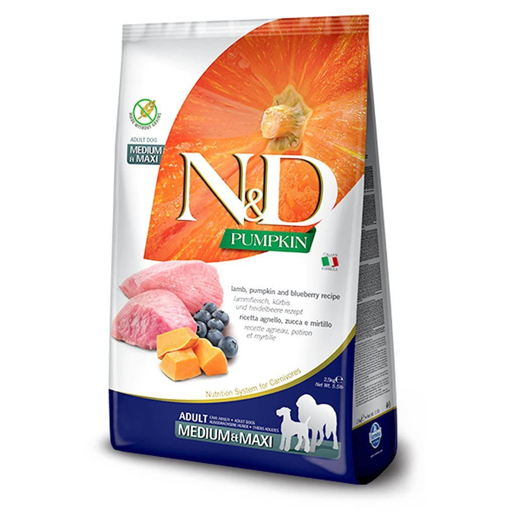 Farmina N&D Pumpkin Grain-Free Dry Dog Food, Lamb & Blueberry, 26.4 lb