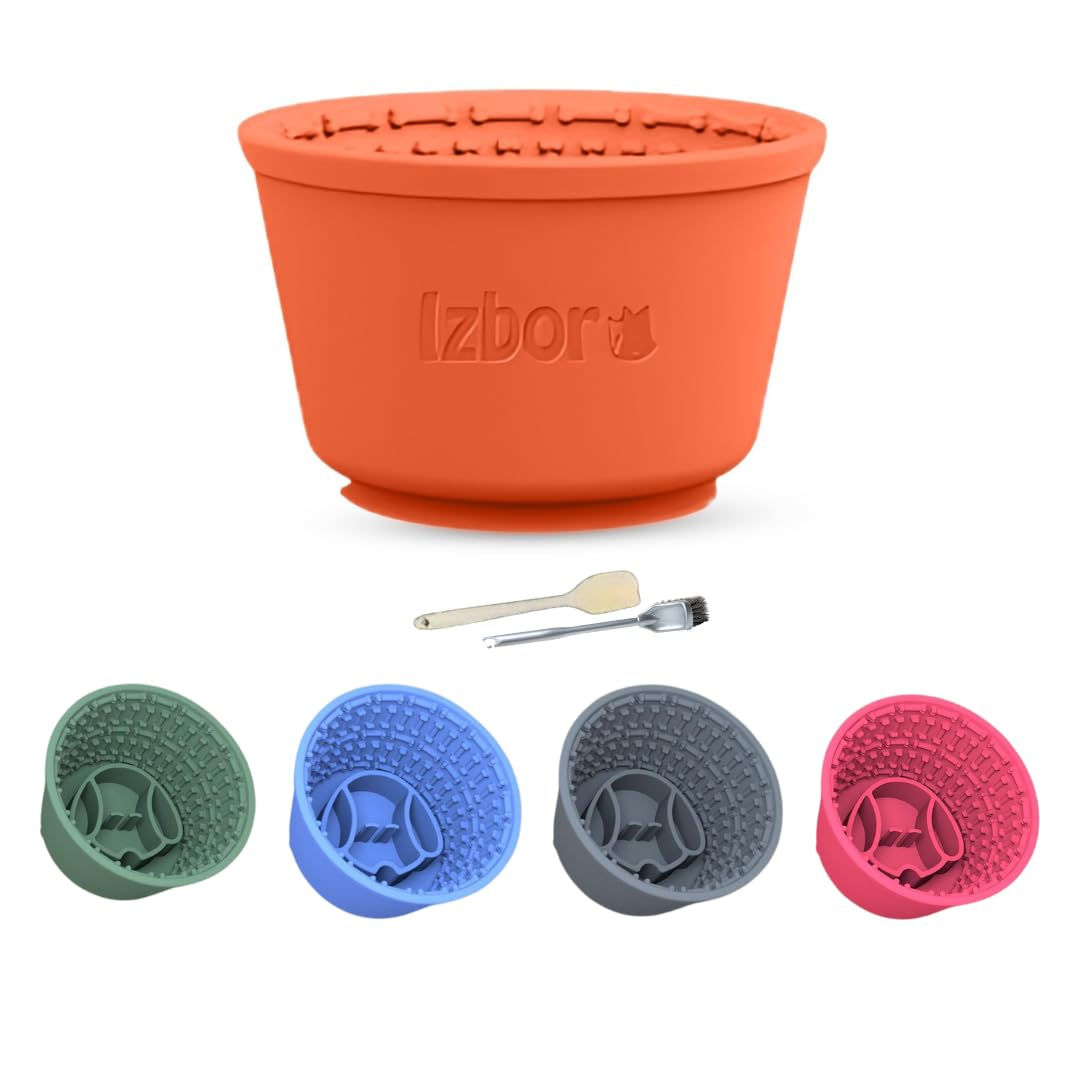 Silicone Slow Feeder Dog Bowl, Non-Slip Tongue Pattern for Wet Food, Orange