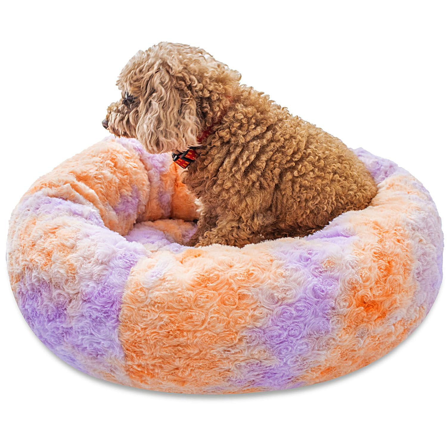 SM4BED Calming Donut Dog Bed, 23 in Round Plush, Anti-Slip, Washable