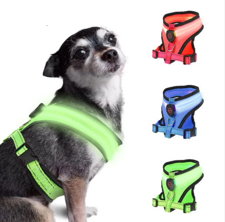 LED Light Up Dog Harness, Rechargeable Mesh Harness for Night Walks