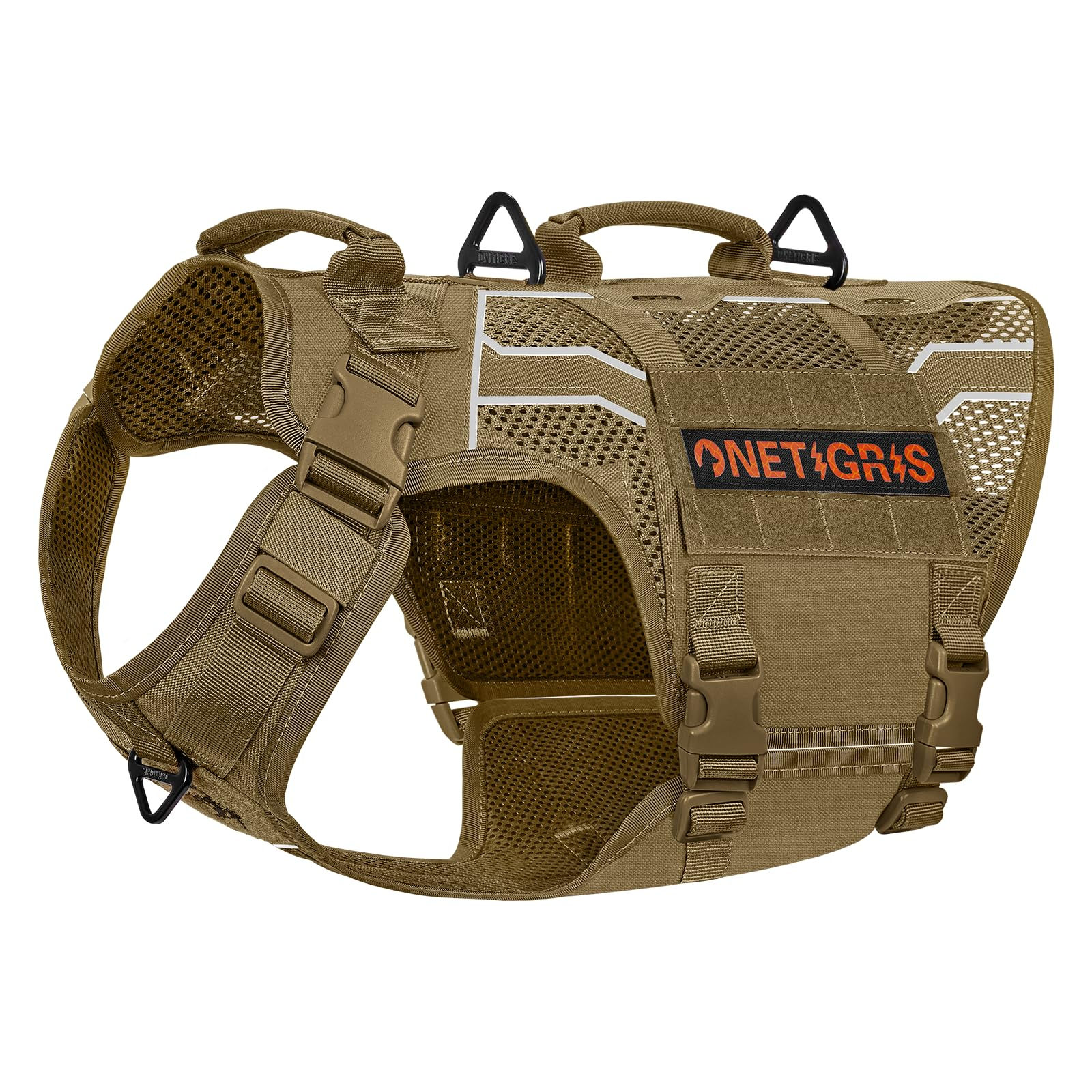 OneTigris Tactical Dog Harness, Breathable Mesh, Reflective, Brown M