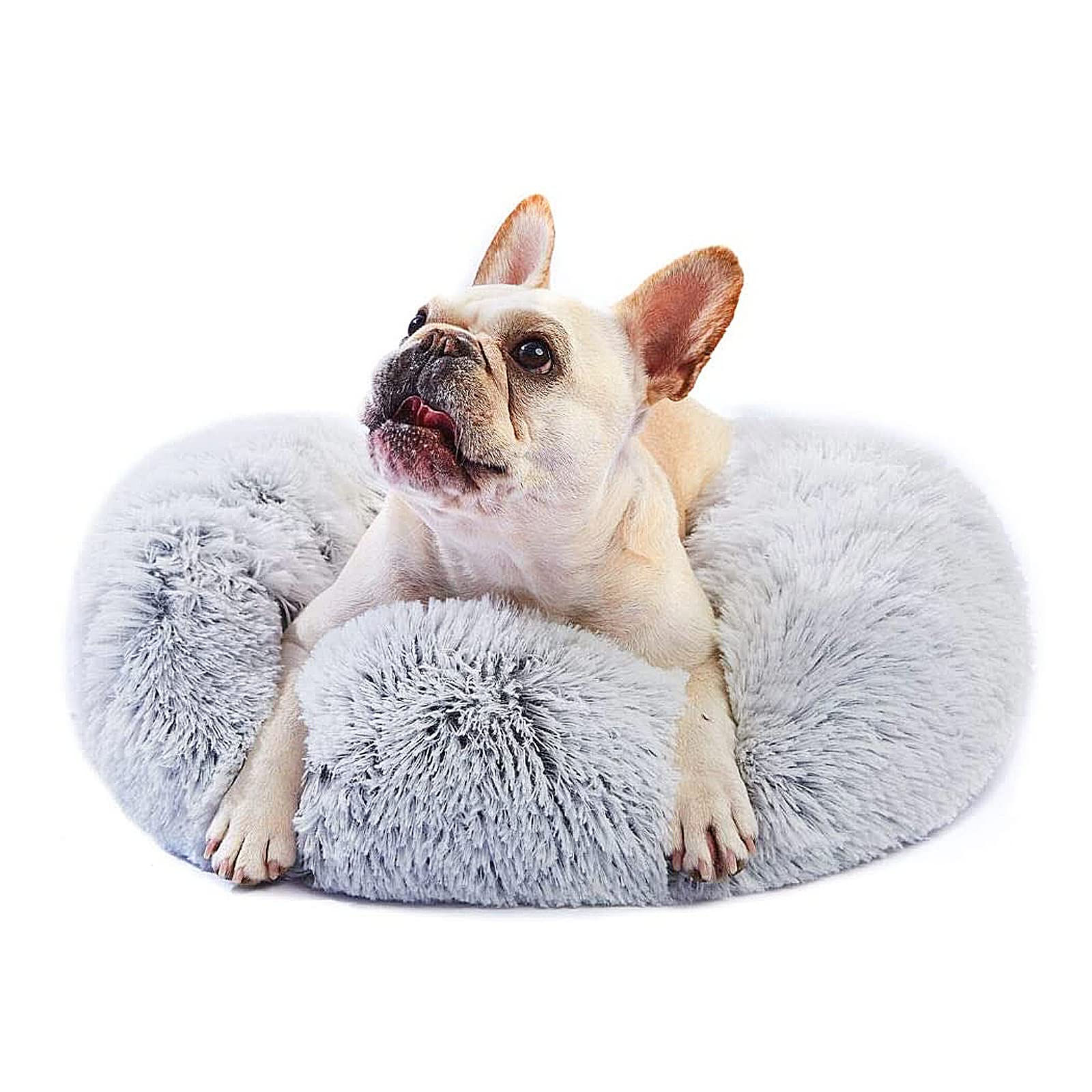 Self-Warming Donut Calming Dog Bed for Small Dogs, Grey, 23 in