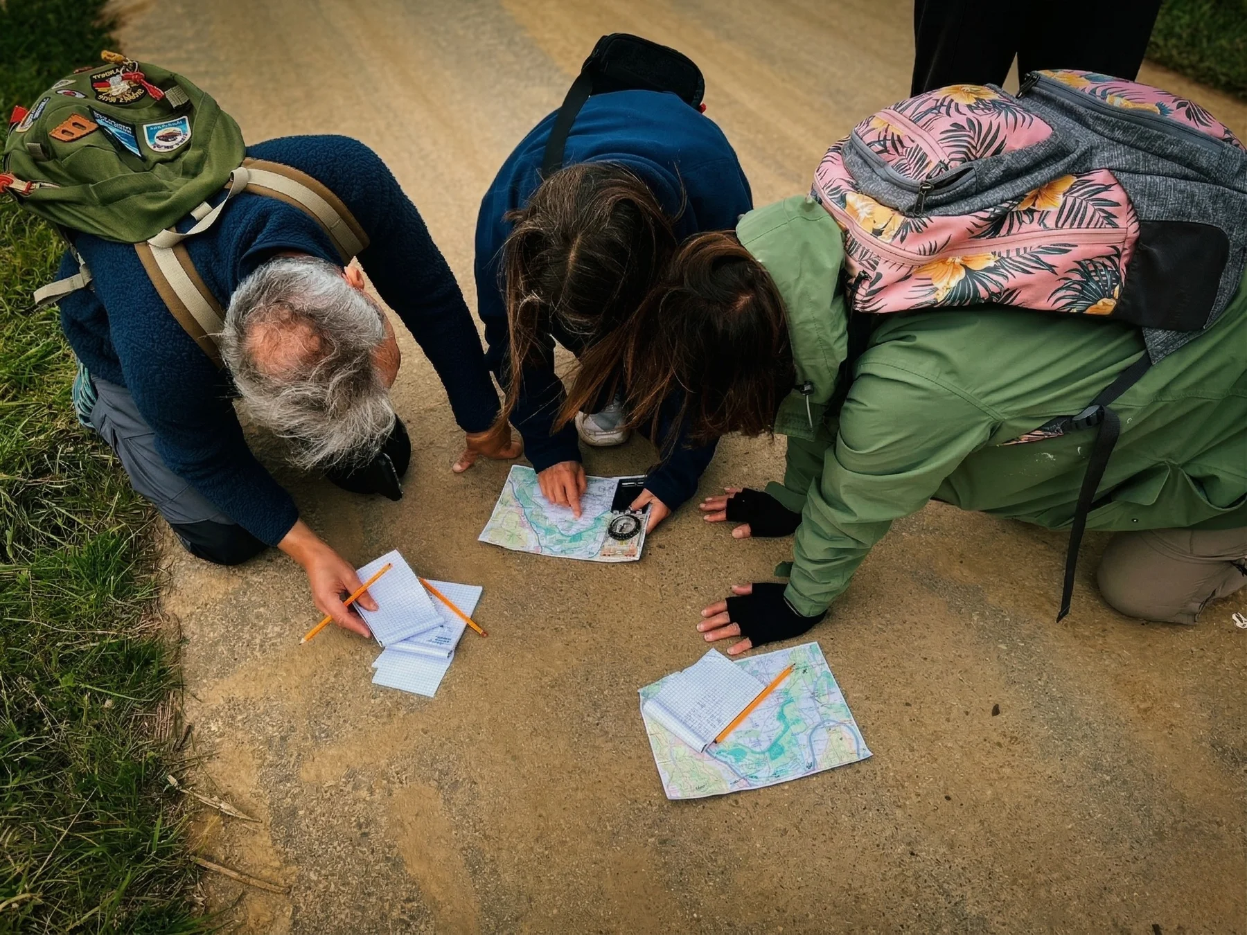 Participants working together with maps during a navigation exercise