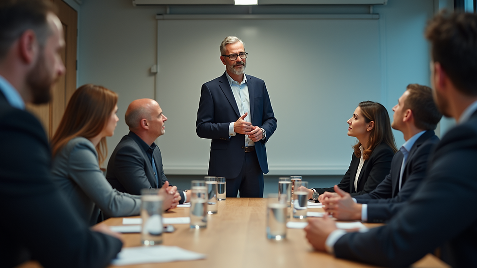 Eye-level view of a manager leading a team meeting