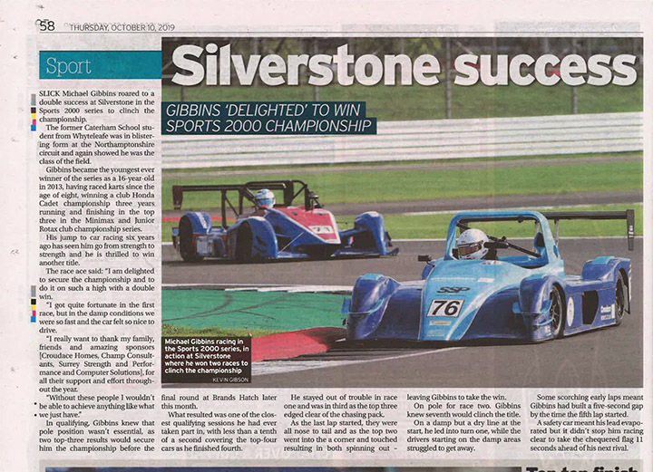 Michael Gibbins wins the Sports 2000 Championship in 2019