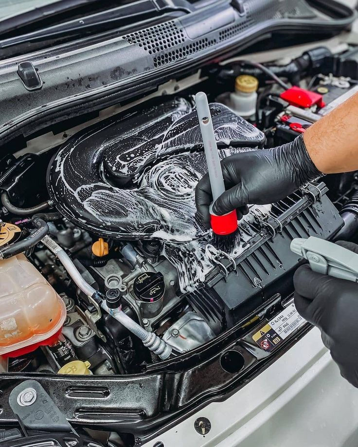 Illustrative image showing professional engine bay cleaning and detailing by CR7 Auto Detail in Orlando, FL, enhancing vehicle appearance and maintenance