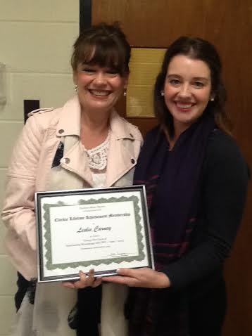 Leslie Carney receives her Lifetime Achievement Membership from daughter Laura Carney