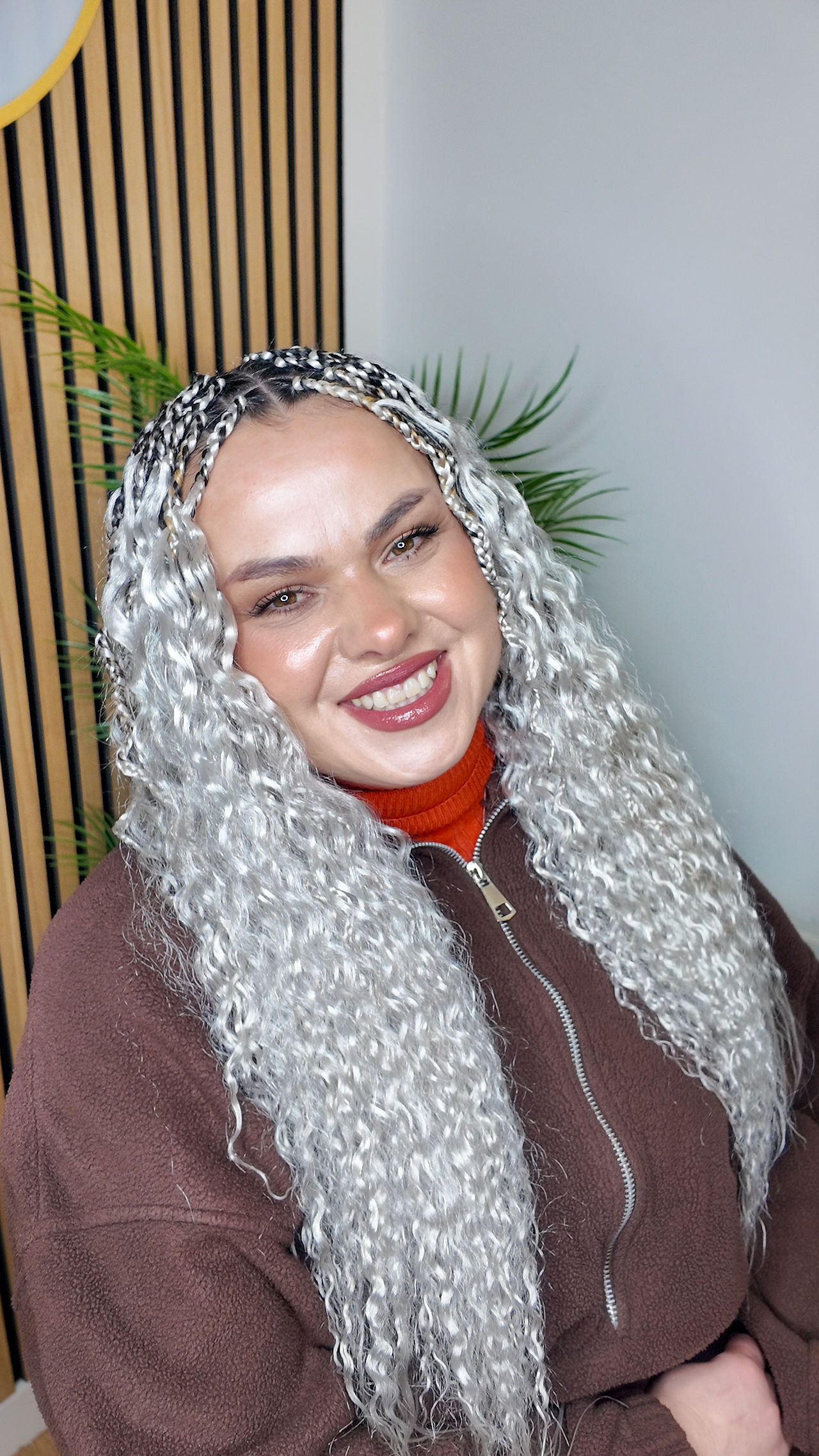 Silver/blonde mix Box braids with customised soft curly boho hair