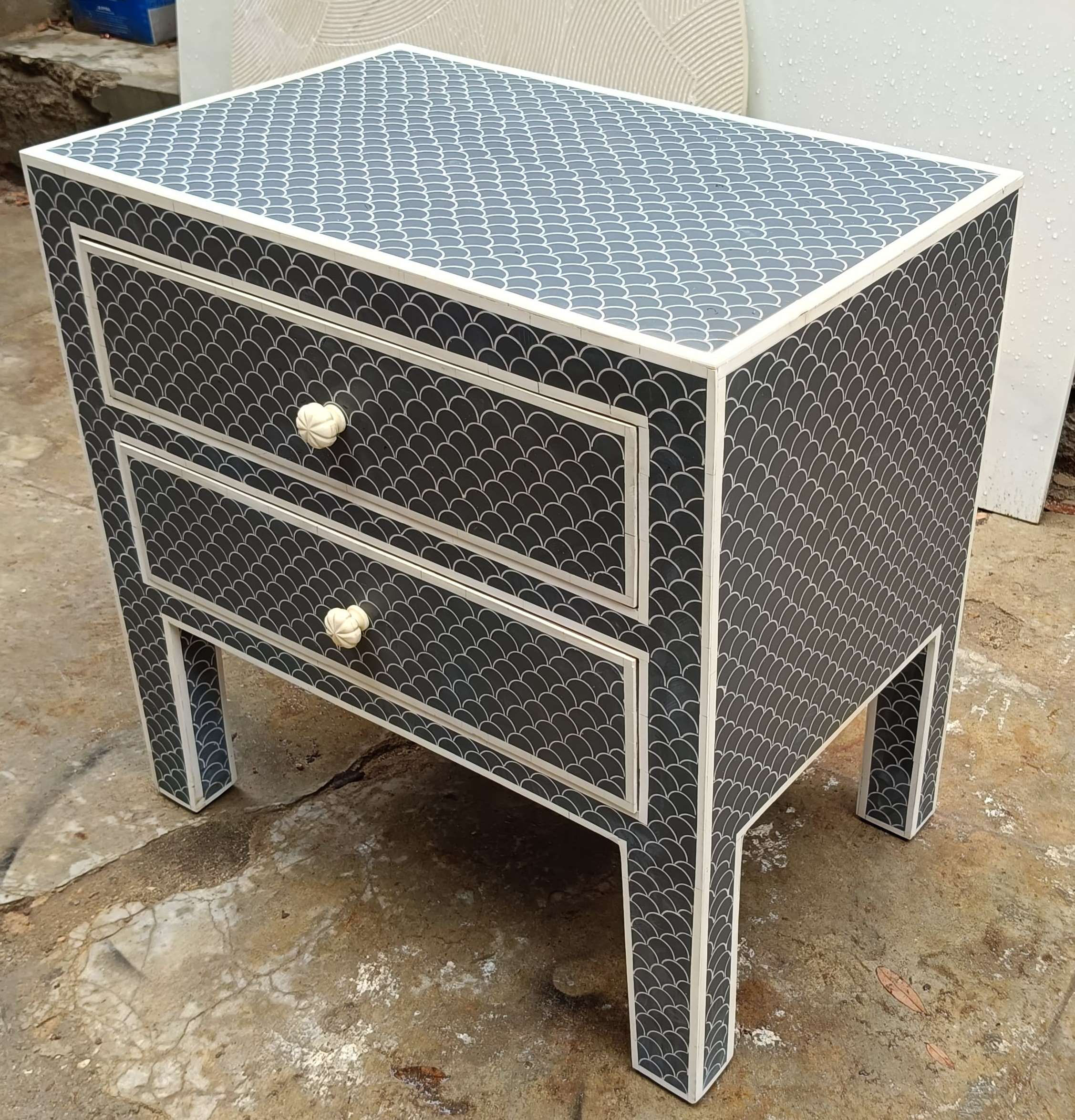 Bone Inlay Bed Side Tables With Drawers