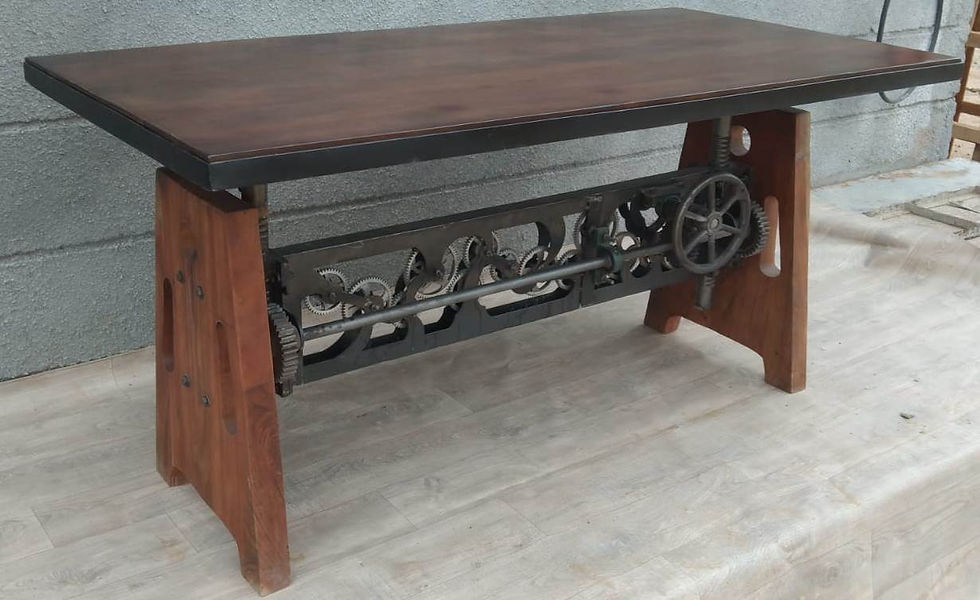 Thumbnail: Vintage Multi Wheel Wooden Side Heavy Crank Table