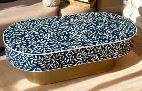 Thumbnail: Oval Shape Bone Inlay Coffee table