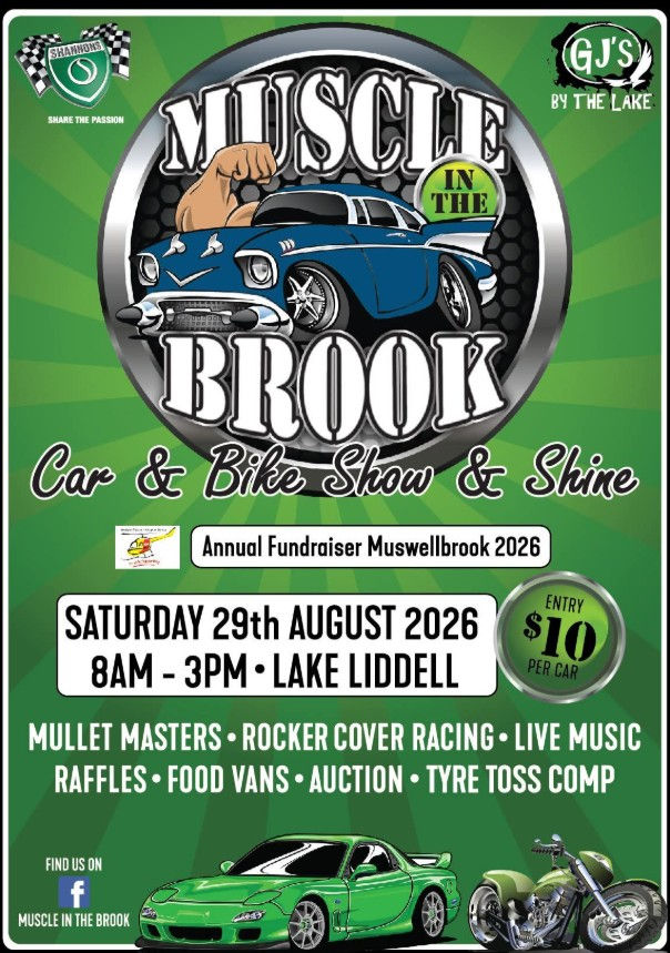MUSCLE IN THE BROOK CAR & BIKE SHOW& SHINE ($10 PER CAR)