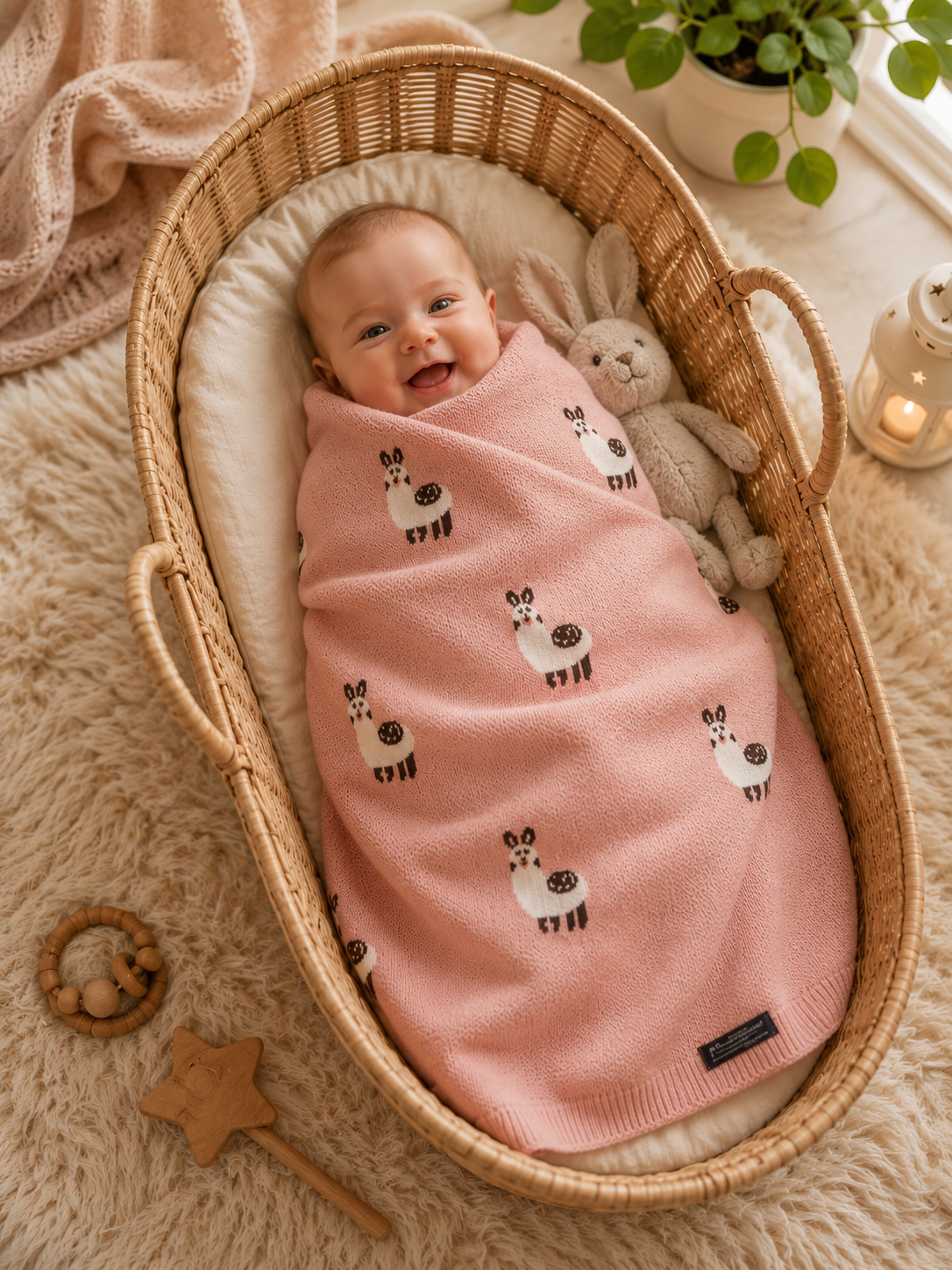 Sheep Print Baby Knit 100% Cotton Blanket Throw