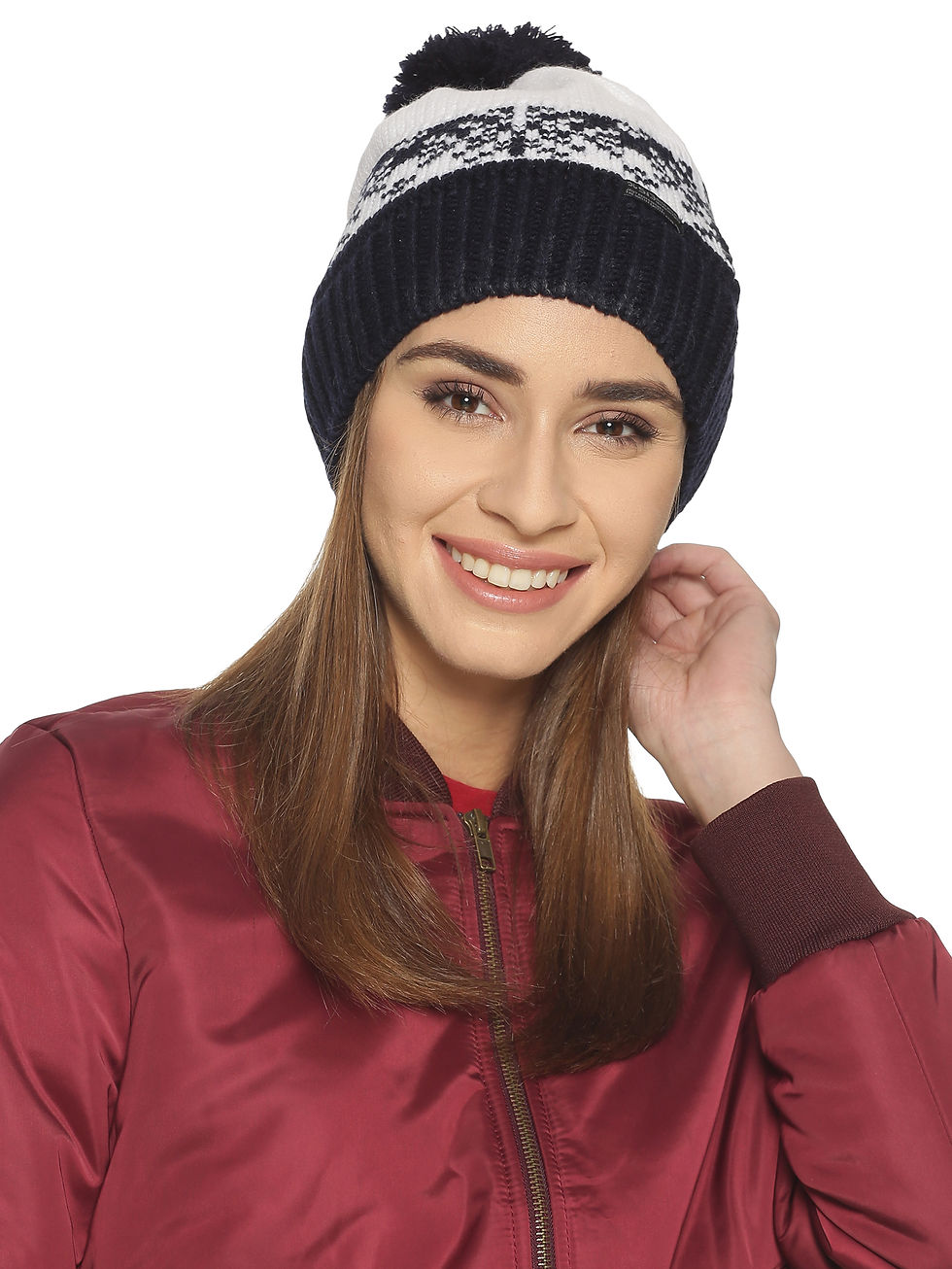 Thumbnail: 513 Women's Christmas Snowflake Pom-Pom Beanie Cap (Navy,Brown,Grey))