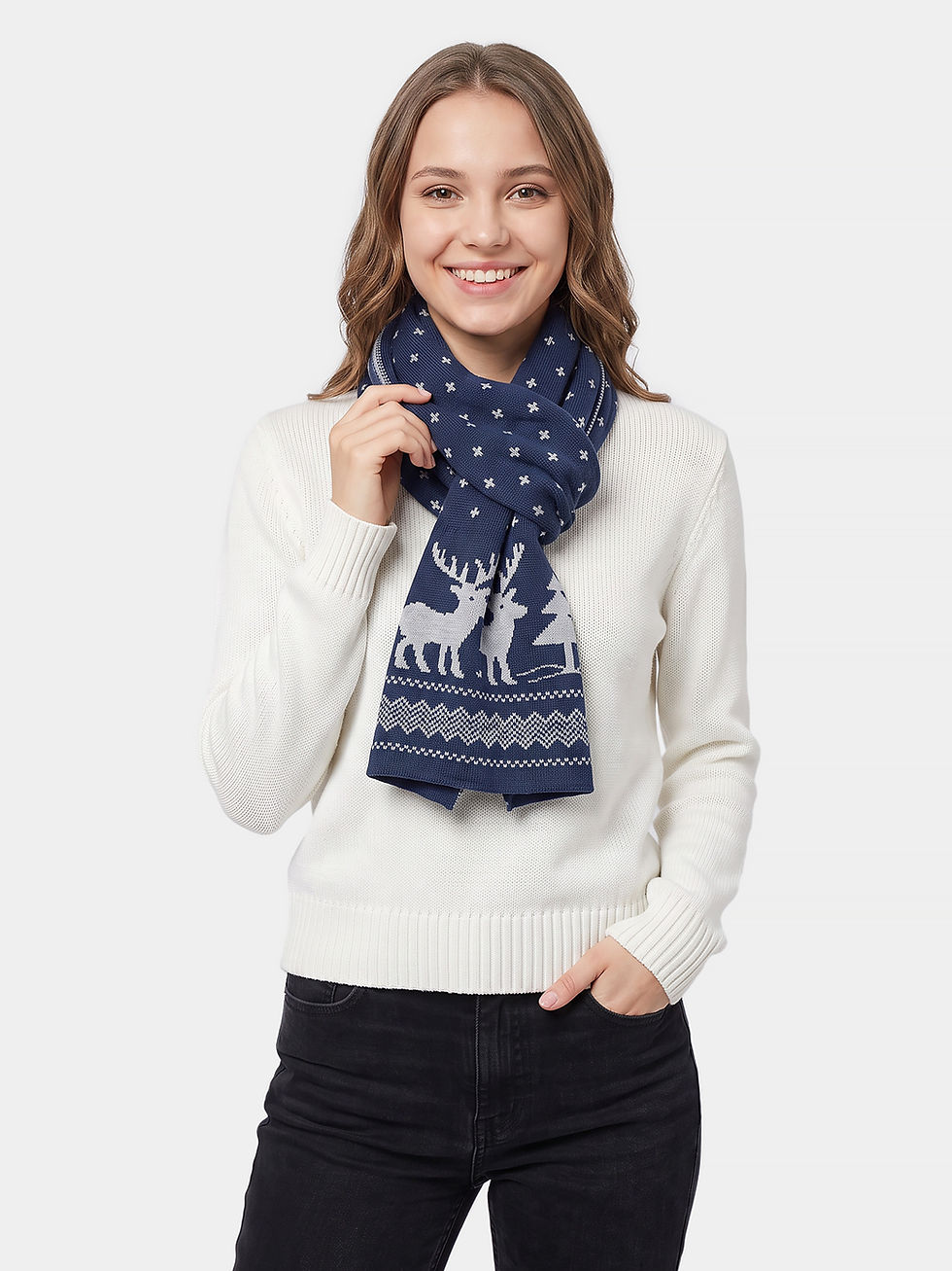 Thumbnail: Navy Soft Knit Winter Christmas Muffler Scarf for Women