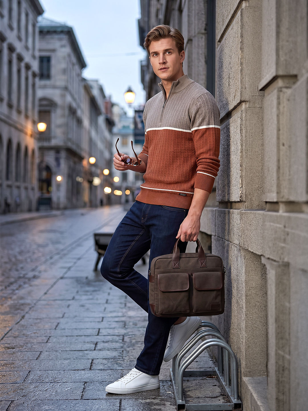 Men's Half Zip Stripe Knit Sweater | Soft Winter Pullover
