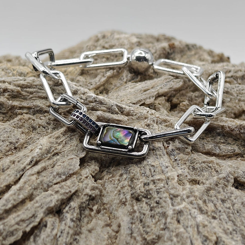 Bracelet charms argent 925 nacre abalone personnalisable_ Vue d'ensemble