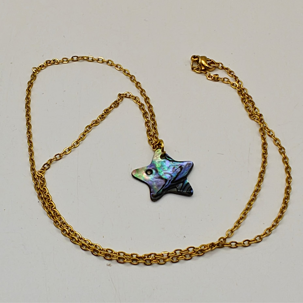 Miniature : Collier étoile en nacre d’abalone bleu vert sur chaine dorée - Vue d'ensemble