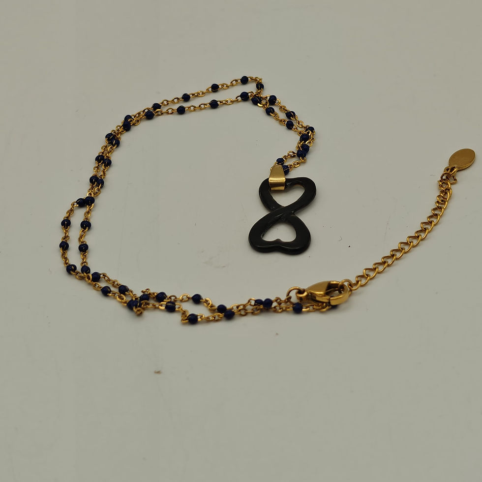Miniature : Collier infini double cœur en nacre de Tahiti sur chaine dorée - Vue d'ensemble