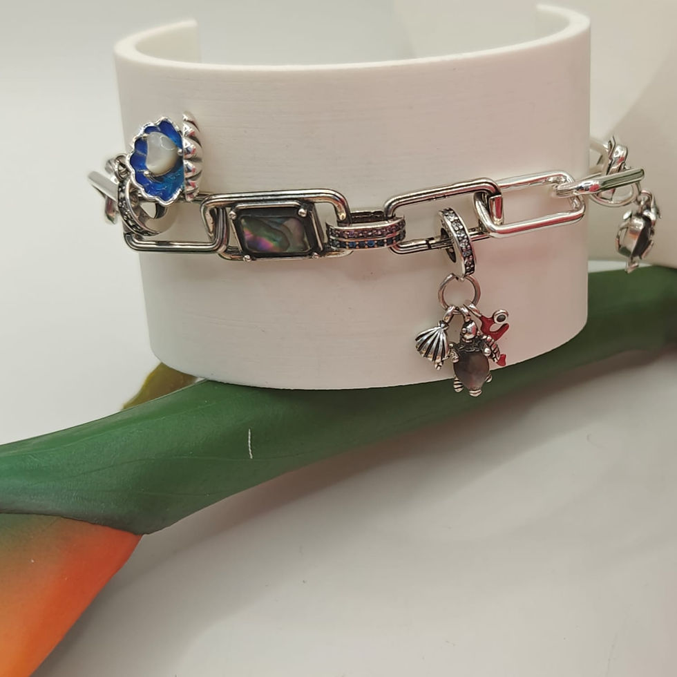 Miniature : Bracelet charms argent 925 nacre abalone personnalisable_ Vue ave des charms