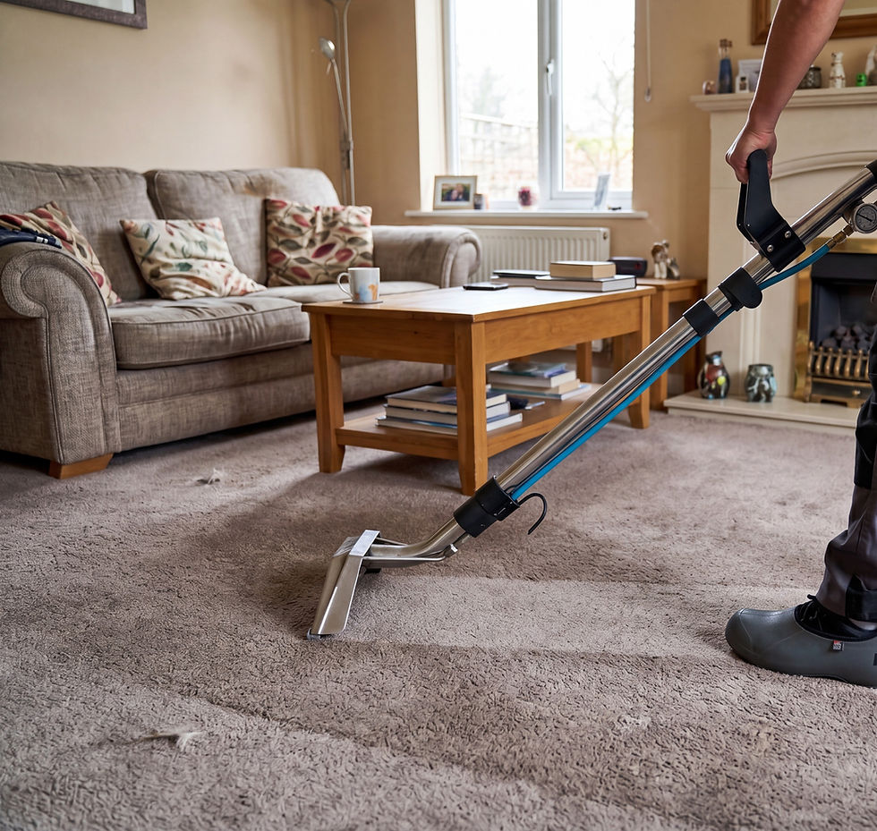 Professional carpet cleaning equipment being used on a domestic carpet