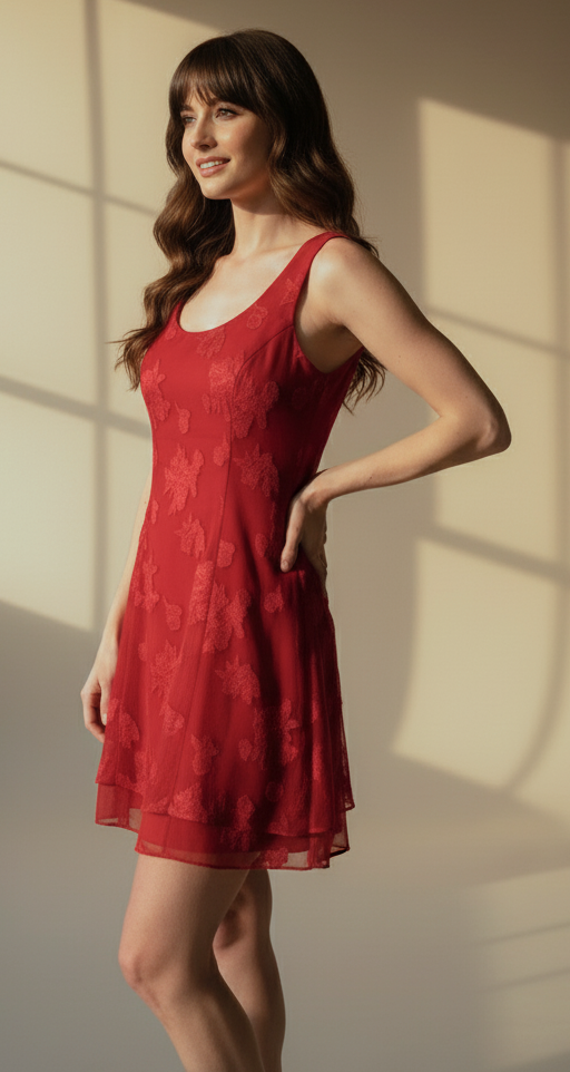 "5.7.5" Red Sheer Overlay Dress Sz 9