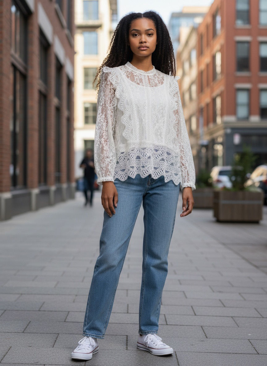 Adiva White Lace Boho Blouse SM