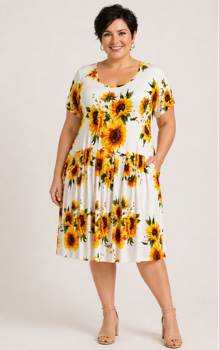 Hao MeiLi Sunflower Print Dress Plus 4XL