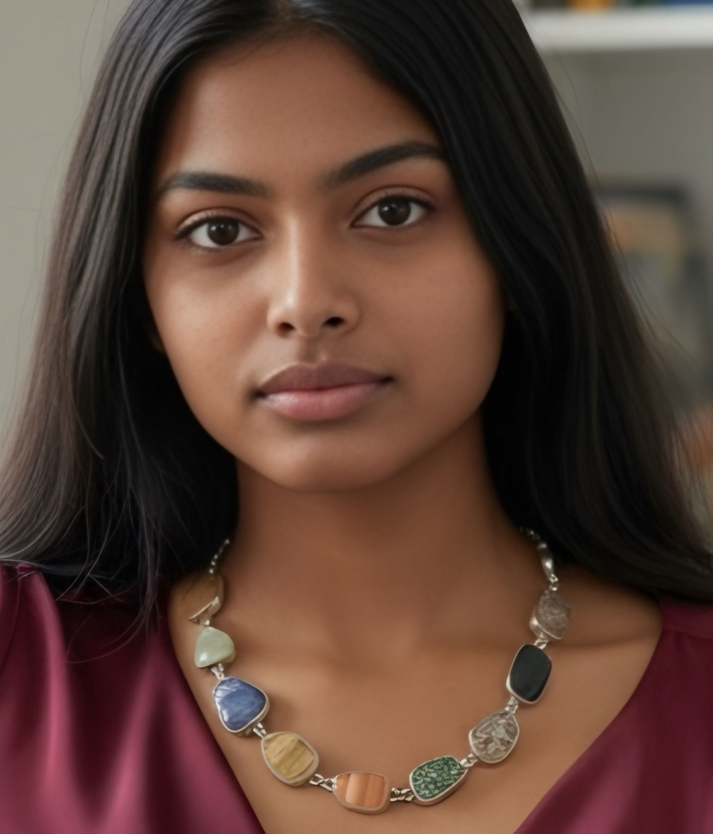 Colorful Assorted Gemstone Sterling Silver Necklace 